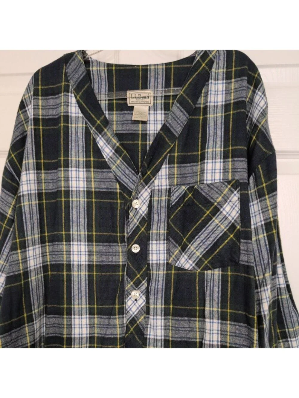 Vintage LL Bean Flannel Plaid Henley Nightshirt Mens Size XXL Green Grunge Loung